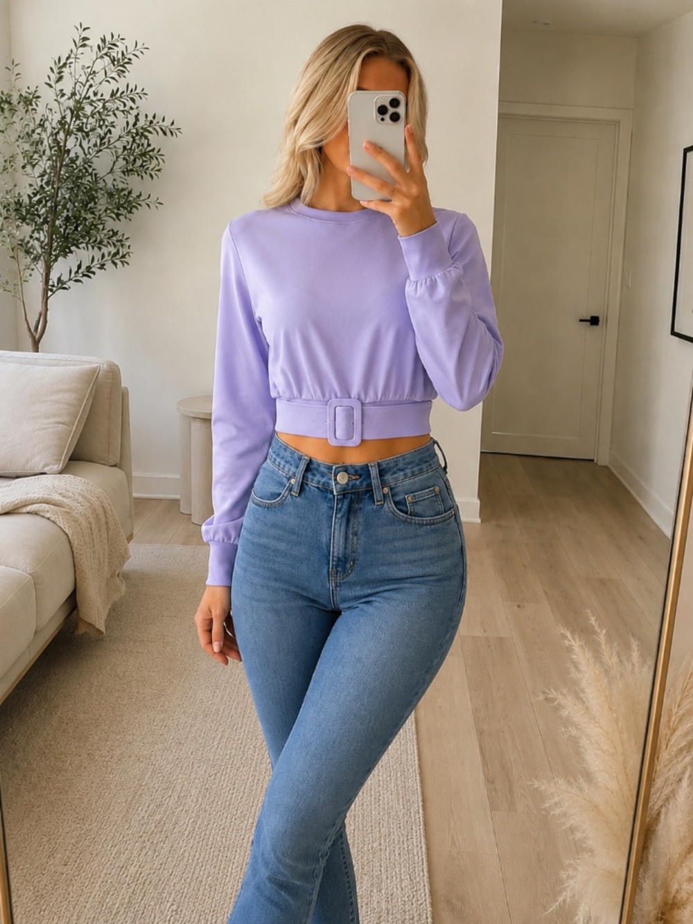 NWT Lavender Cotton Belted Sweatshirt Large